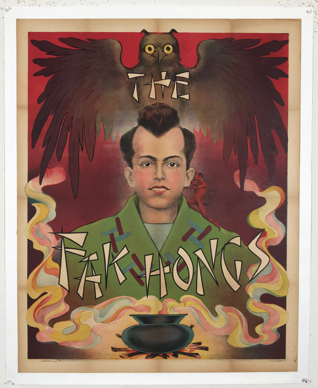 The Fak Hong (OWL) Original 1920 Vintage Spanish Magic Performer Stone Lithograph Poster Linen Backed.