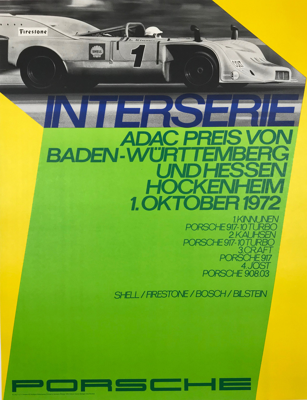 Porsche Interserie Photo by Reichert Original 1972 Vintage German Strenger Printing Car Racing  Promotional Advertisement Poster Linen Backed. 