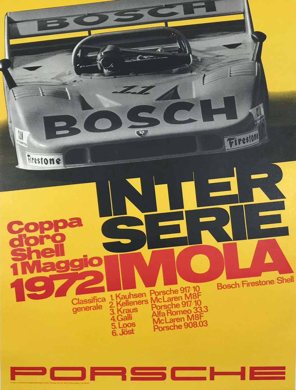 Porsche Imola Interserie Photo by Reichert Original 1972 Vintage German Strenger Printing Car Racing Promotional Advertisement Poster Linen Backed. 