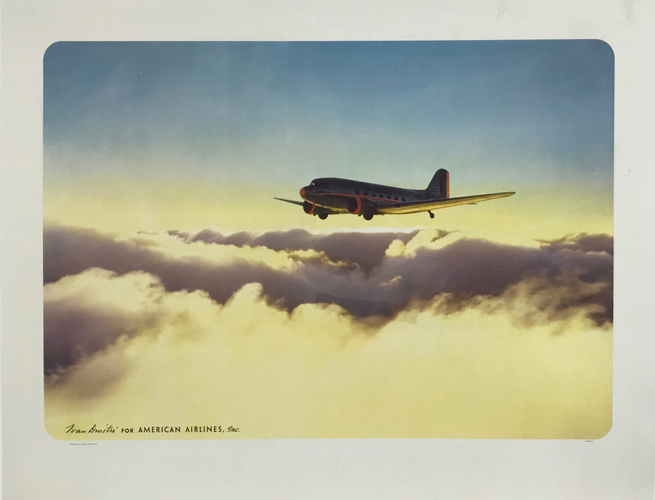 American Airlines Flagship DC-3 Photo  by Ivan Dimitr Original 1941 Vintage Passenger Plane Travel Advertisement Lithograph Poster Linen Backed.