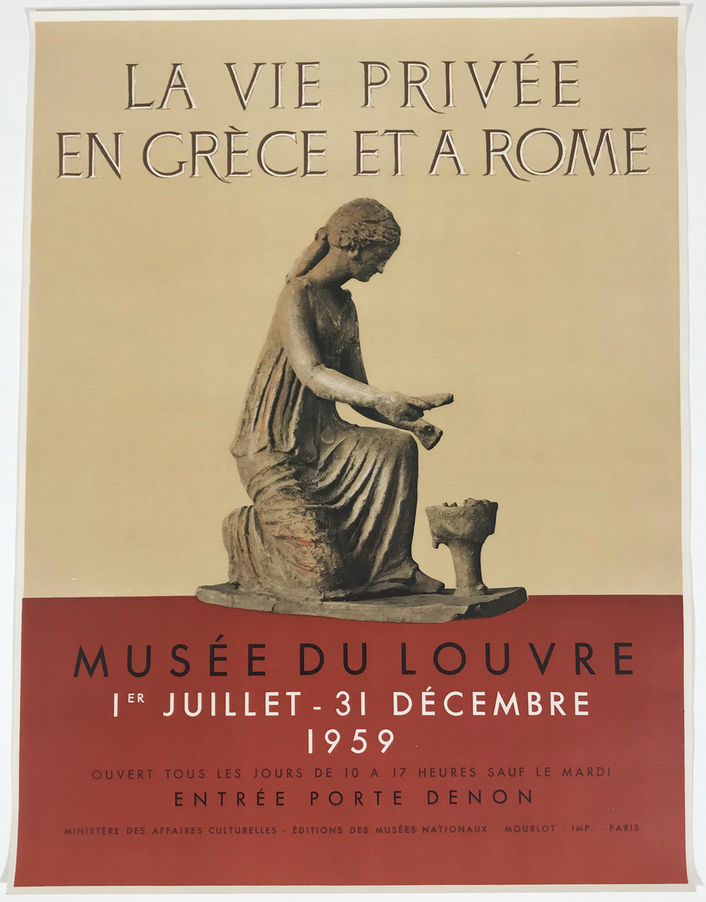 Le Vie Privee en Grece et a Rome Musee Du Louvre Original 1959 Vintage French Gallery Exhibition Show Advertisement Poster.  