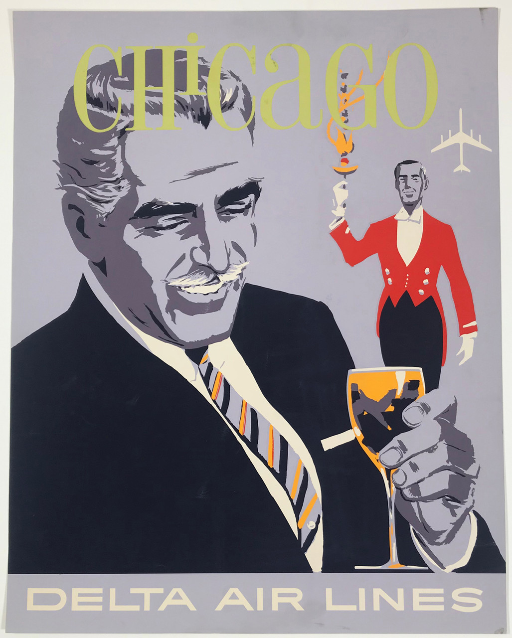 Delta Air Lines Chicago Poster by Hardy Original 1962 Vintage American Silk Screen Lithograph Passenger Airline Travel Advertisement.