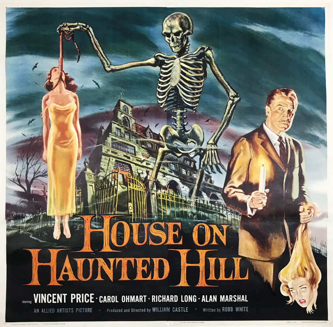 House On Haunted Hill Movie Poster Original 1959 Vintage American Theatrical Use (6 Sheet) Lithograph Billboard Advertisement Linen Backed. House On Haunted Hill Movie Poster Original 1959 Vintage American Theatrical Use (6 Sheet) Lithograph Billboard Advertisement Linen Backed.