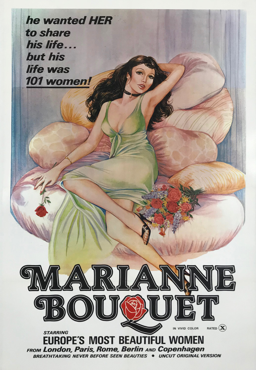 Marianne Bouquet Starring Europe's Most Beautiful Women Original 1972 Vintage American Theatrical  Use Movie Poster Linen Backed. he wanted her to share his life of 101 women. sexploitation movie