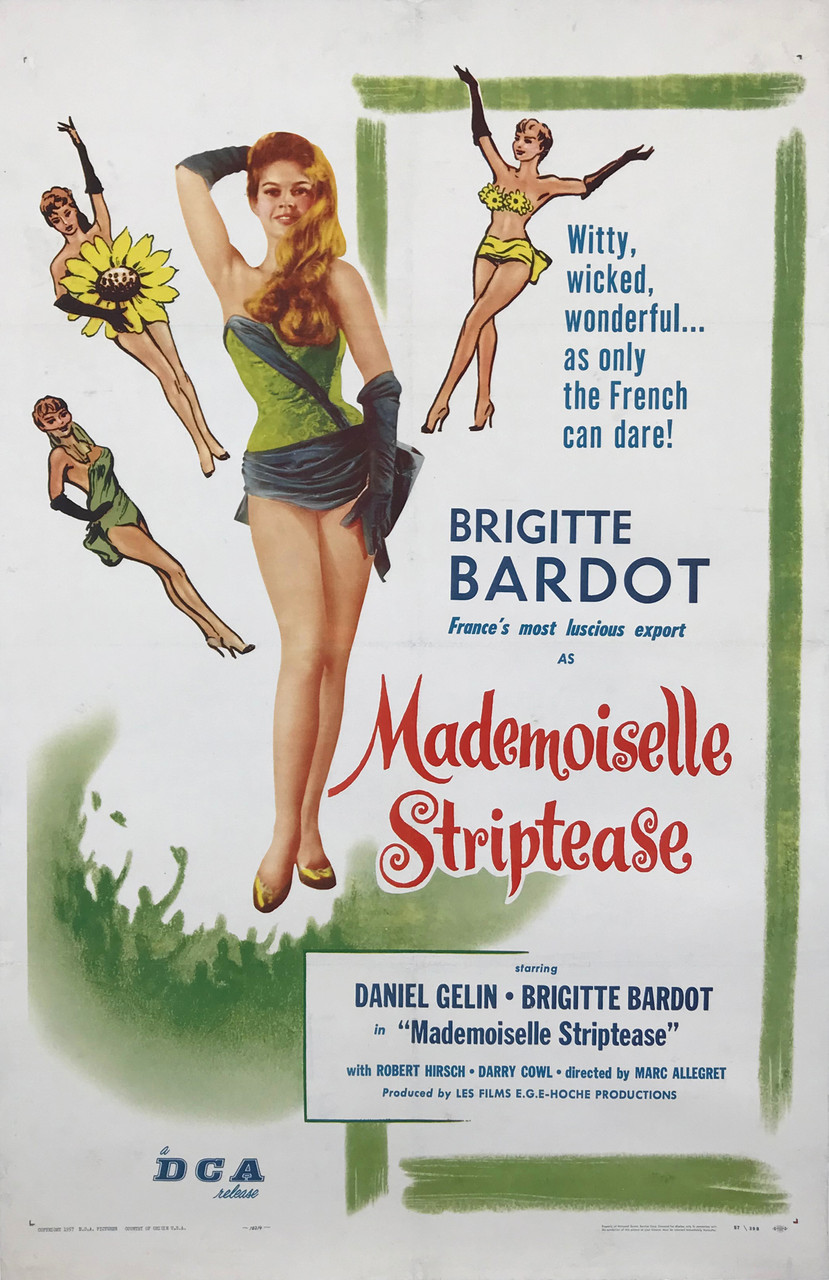 Brigitte Bardot As Mademoiselle Striptease Original 1957 Vintage American Theatrical Use Movie House Lithograph Poster Linen Backed.