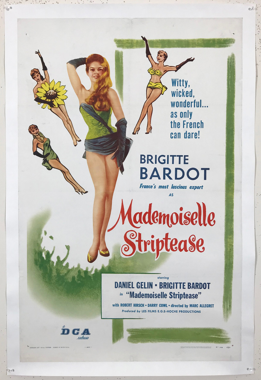 Brigitte Bardot As Mademoiselle Striptease Linen Backed 