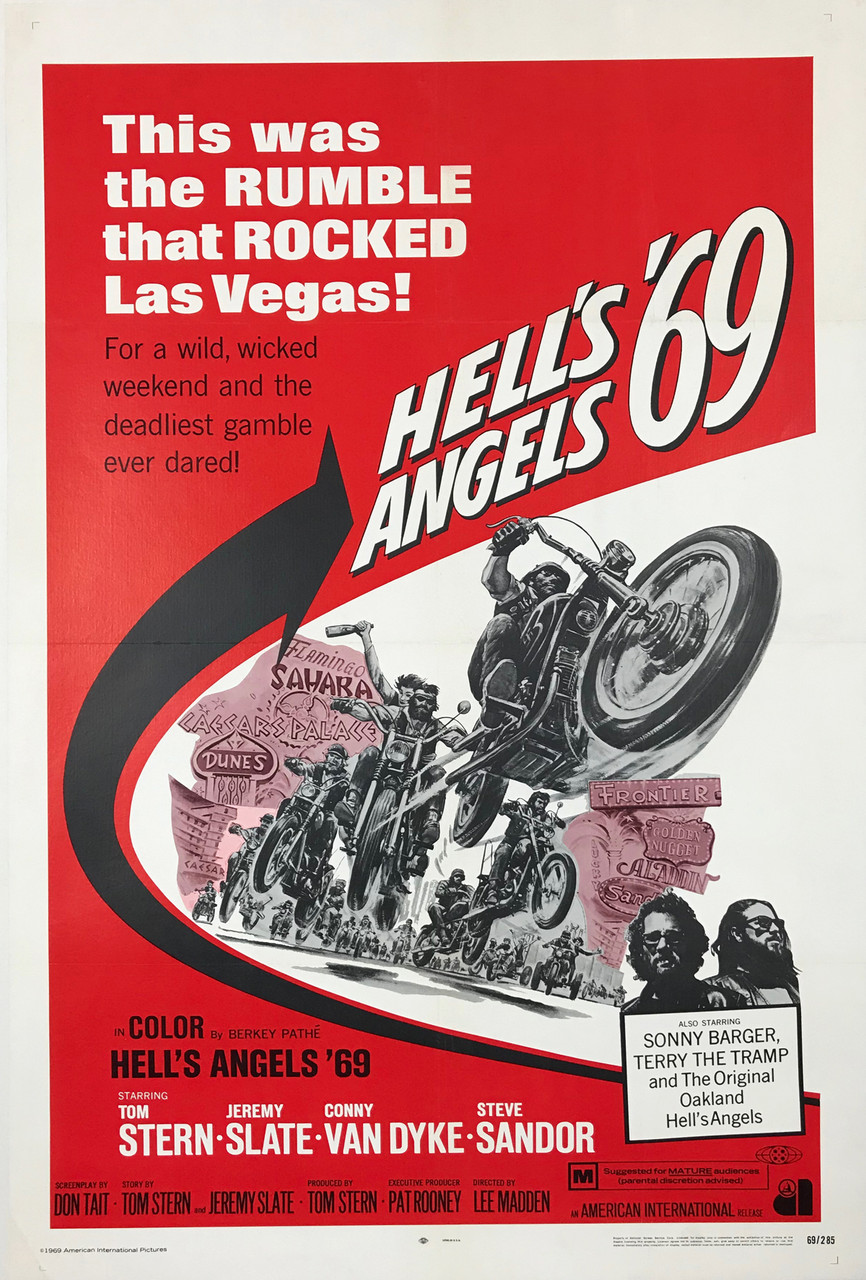  Hell's Angels Las Vegas '69 Original 1969 Vintage American Theatrical Use Movie House Lithograph Poster Linen Backed.