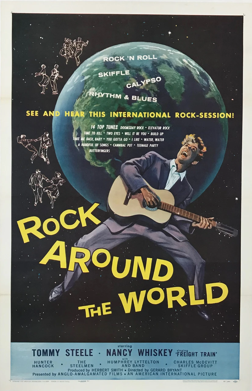 Rock Around The World Starring Tommy Steele Original 1957 Vintage American One Sheet Theatrical Use Movie Poster Linen Backed.
