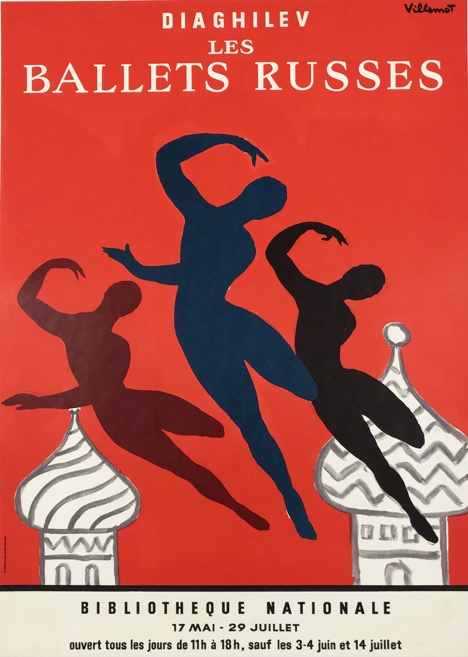 Ballets Russes by Bernard Villemot Original 1979 Vintage French Dance Performance Lithograph Poster Linen Backed.