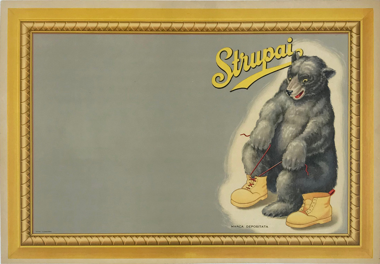 Strupai by Lubatti Original 1939 Vintage Italian Shoe Lace Company Advertisement Stone Lithograph Poster Linen Backed.