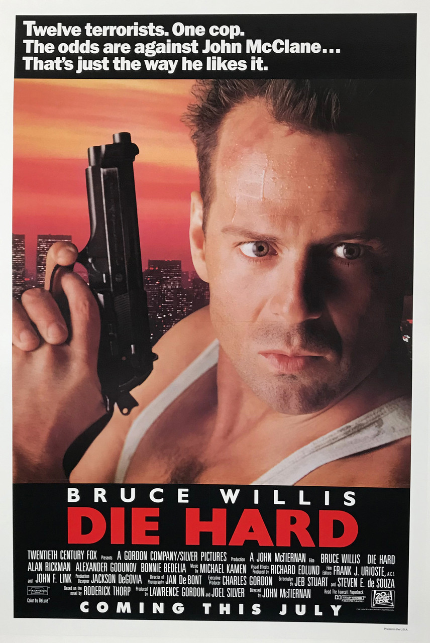 Die Hard Bruce Willis Movie Poster Original 1988 Vintage 1 SHT Advance American Theater Release Movie Advertisement Linen Backed.