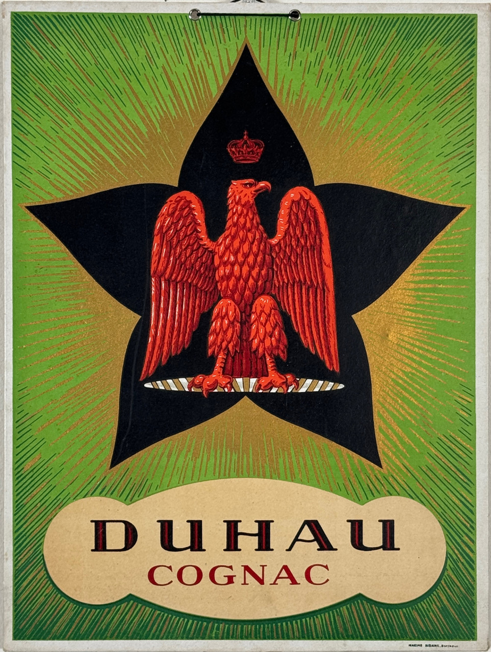 Cognac Duhau Poster Original 1930 Vintage French Distilery Company Stone Lithograph Store Display Advertisement on Carton.