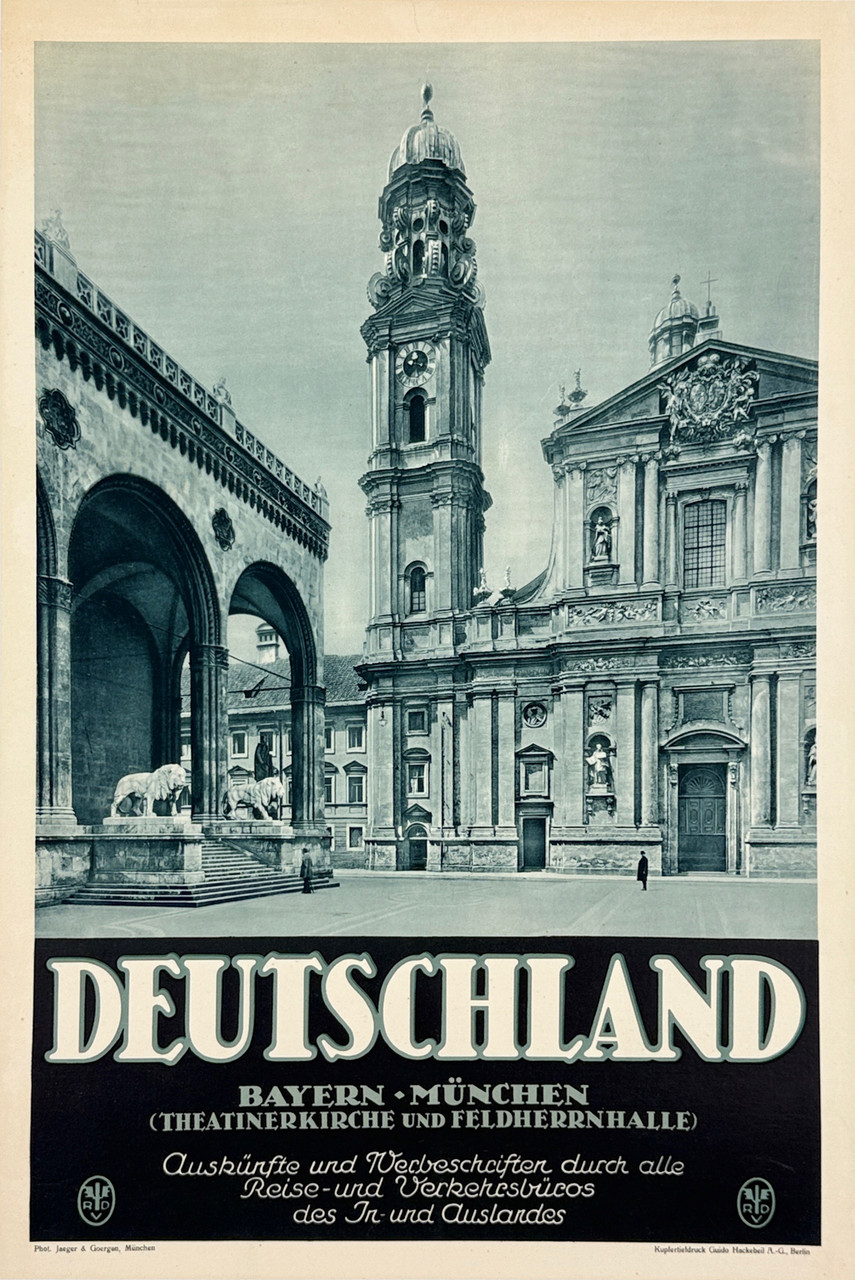 Deutschland Bayern Munchen Poster Original 1930s Vintage German Photo Lithograph Travel Advertisement Linen Backed.