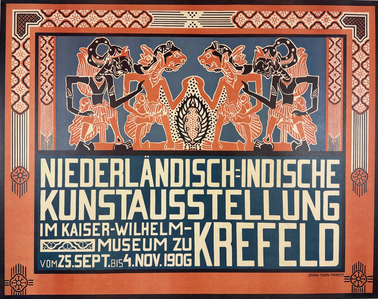 Niederlandisch Indische Kunstausstellung Krefeld Poster By Johan Thorn-Pikker Original 1906 German Museum Exhibition Stone Lithograph Advertisement Linen Backed. Dutch East Indies Art Exhibition
