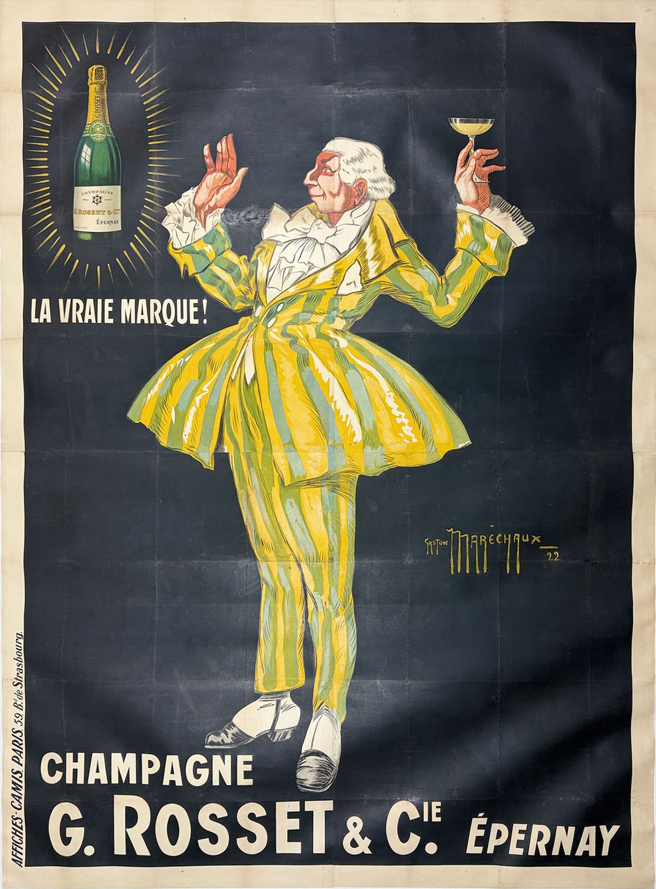 Champagne G. Rosette & Cie Epernay By Gaston Marechaux Original 1922 Vintage French Wine Company Stone Lithograph Billboard Advertisement Linen Backed.