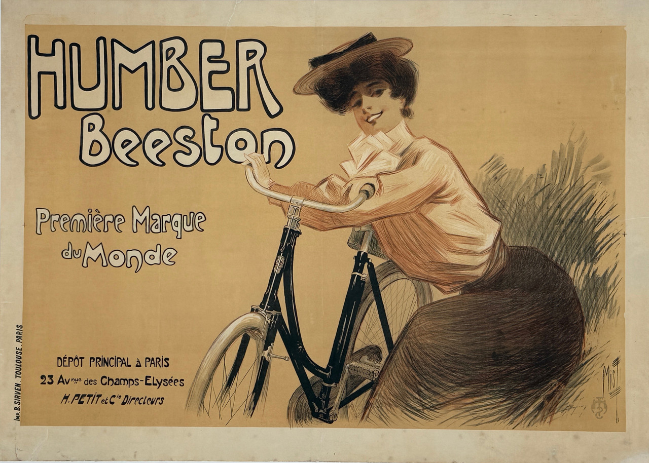 Cycles Humber Beeston Poster by Misti (Ferdinand Mifliez) Original 1900 Vintage French Bicycle Company Stone Lithograph Adverisement Poster.