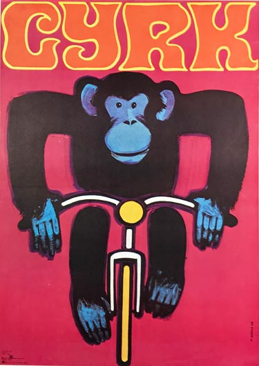 Cyrk Monkey original vintage poster from 1968 by Wiktor Gorka Polish circus advertisement.