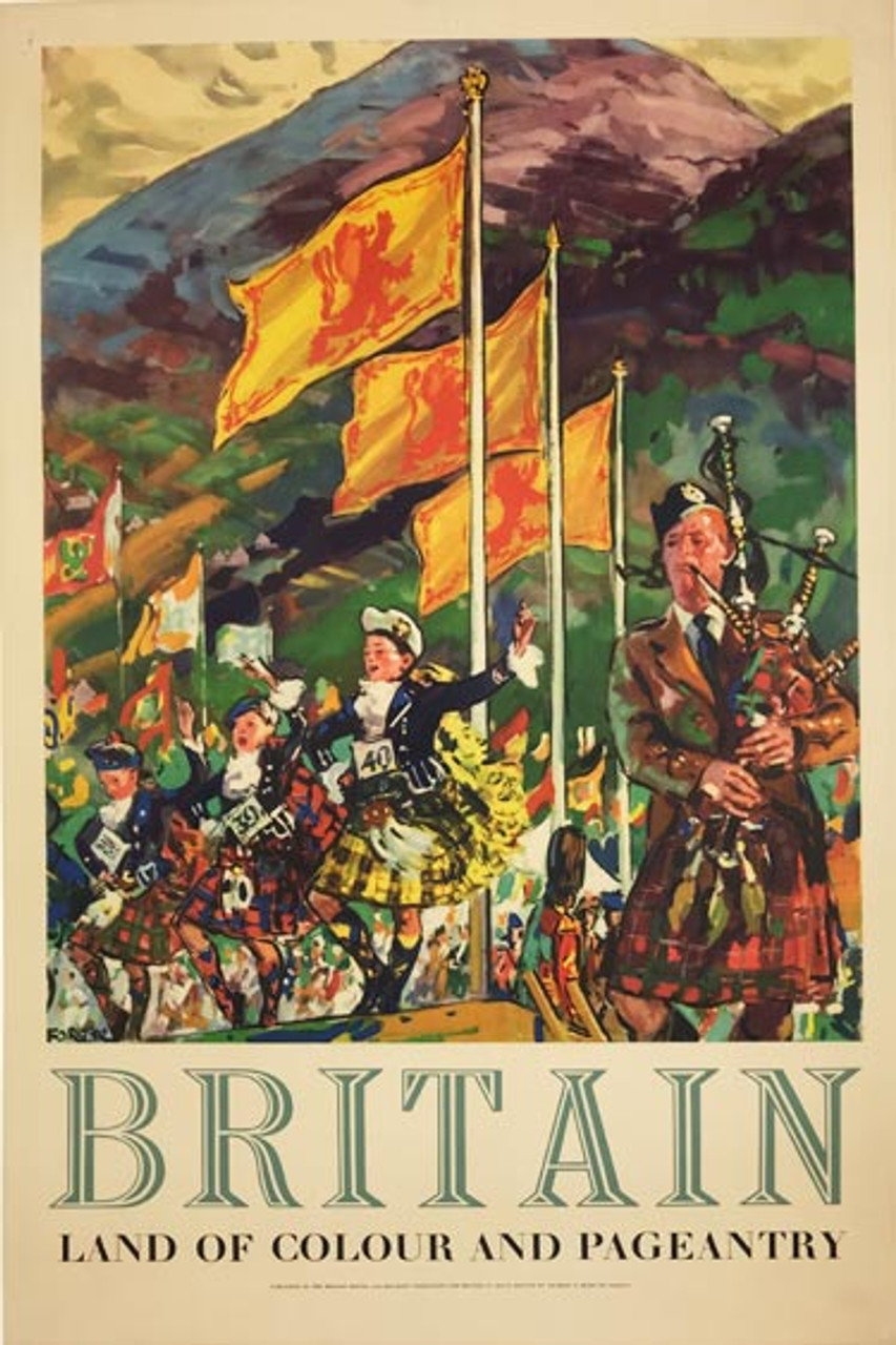 Britain Land of Colour and Pageantry original vintage English travel poster from 1954 by Harold Forster.