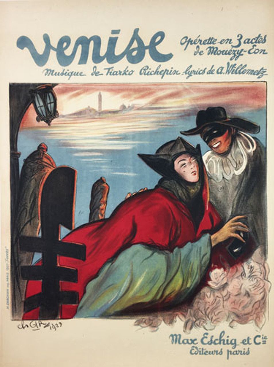 Venise Operette original vintage theater poster from 1927 by artist Ch. Girl.