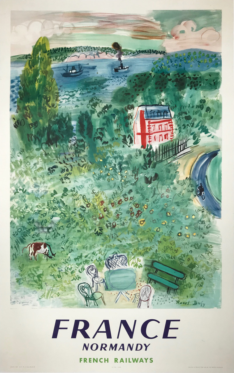 France Normandy French Railways original vintage travel poster by Raoul Dufy from 1952.