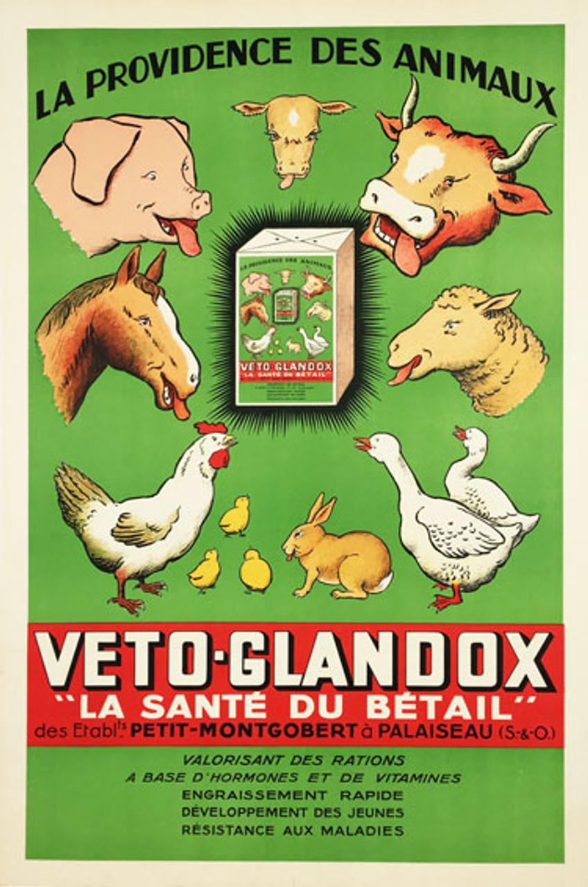 Veto Glandox Vitamines Betail original vintage poster from 1939 France.