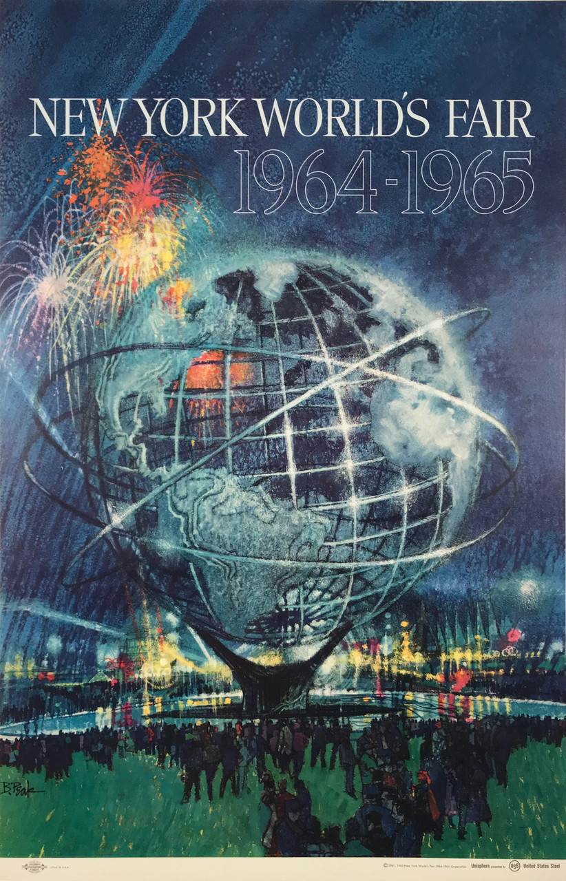 New York Worlds Fair Unisphere original American exhibition vintage poster from 1965 by B. Peak.