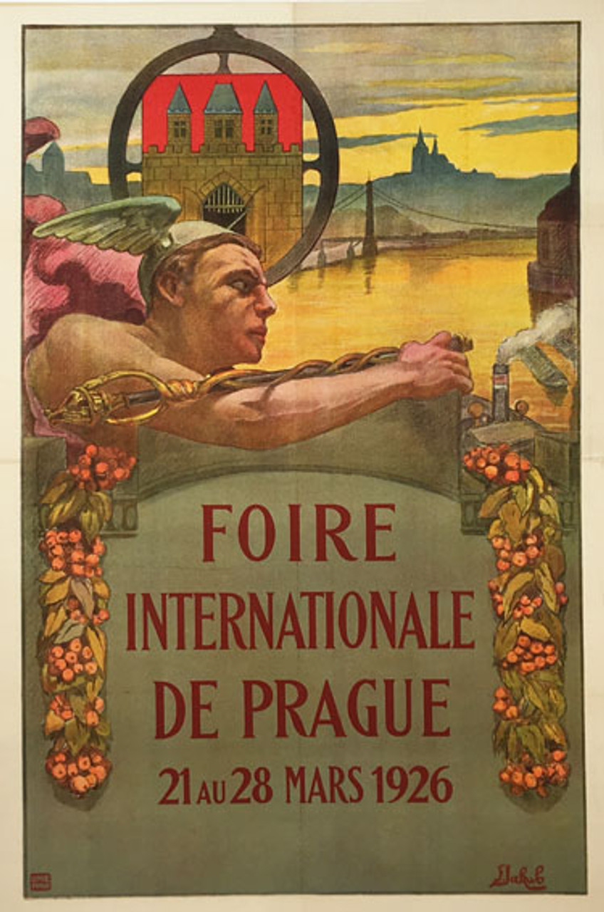 Foire Internationale De Prague original rare Exposition vintage poster from 1926 by artist F. Jakub.