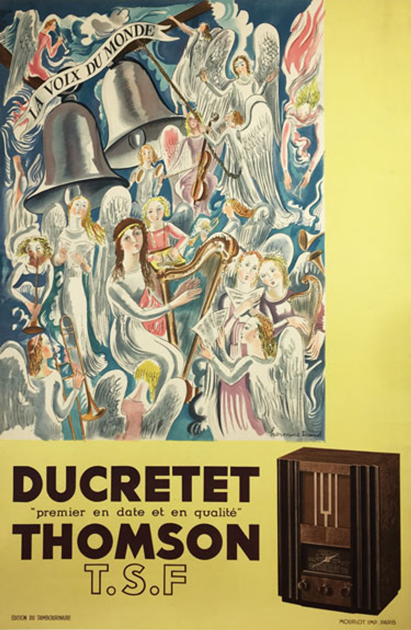 Ducretet Thomson T.S.F original vintage poster from 1940 France by artist Hermine David.