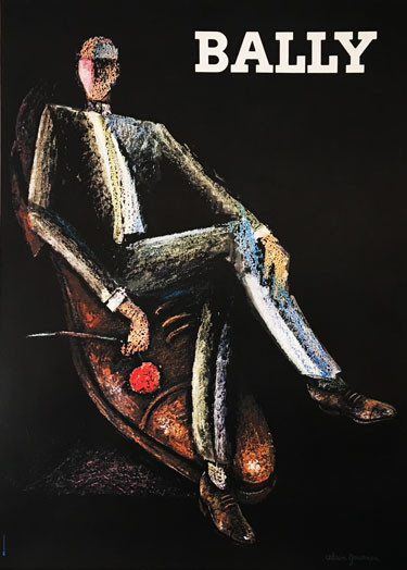 Bally Chaussures (Homme) Poster By Alain Gauthier Original 1970 Vintage French Shoe Co. Plate Lithograph Advertisement Linen Backed.