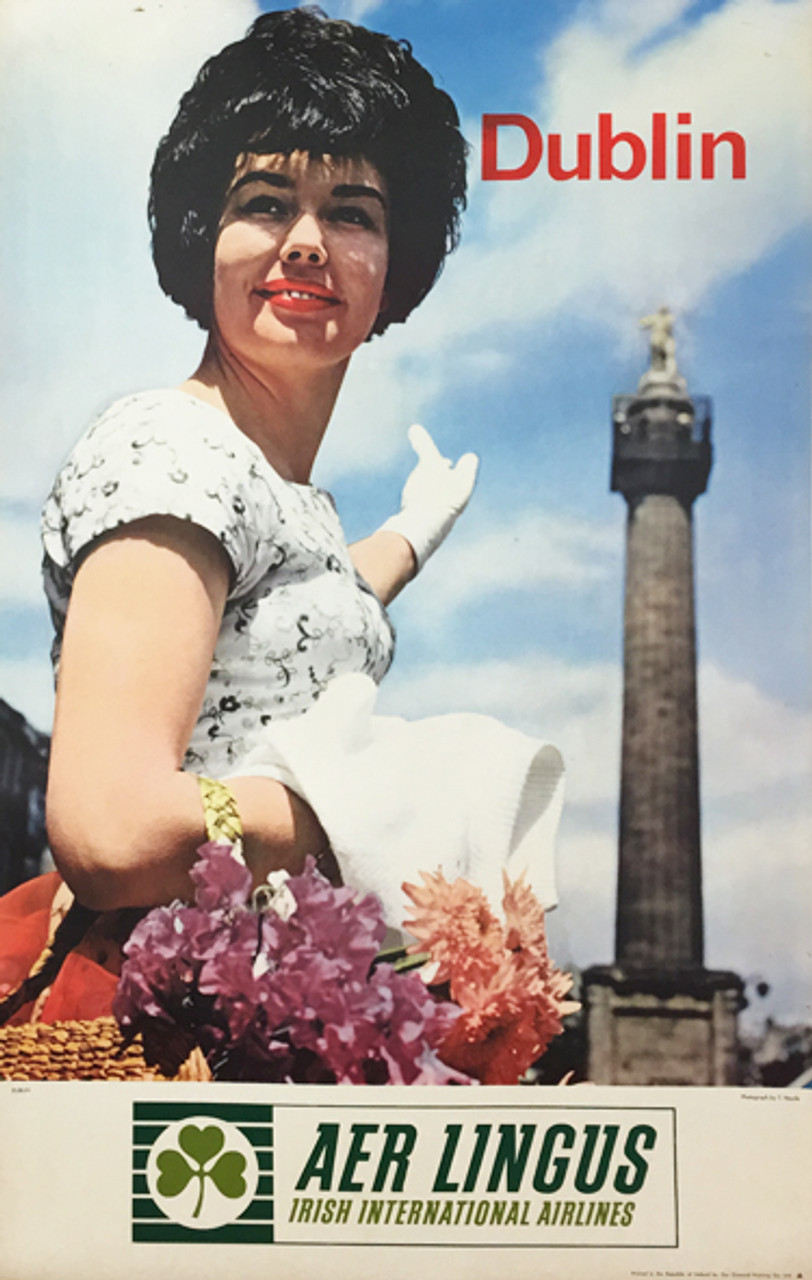 Dublin Aer Lingus Irish International Airlines original travel poster from 1960. Photograph by T. Hayde, color offset lithograph by The Ormond Printing Co.