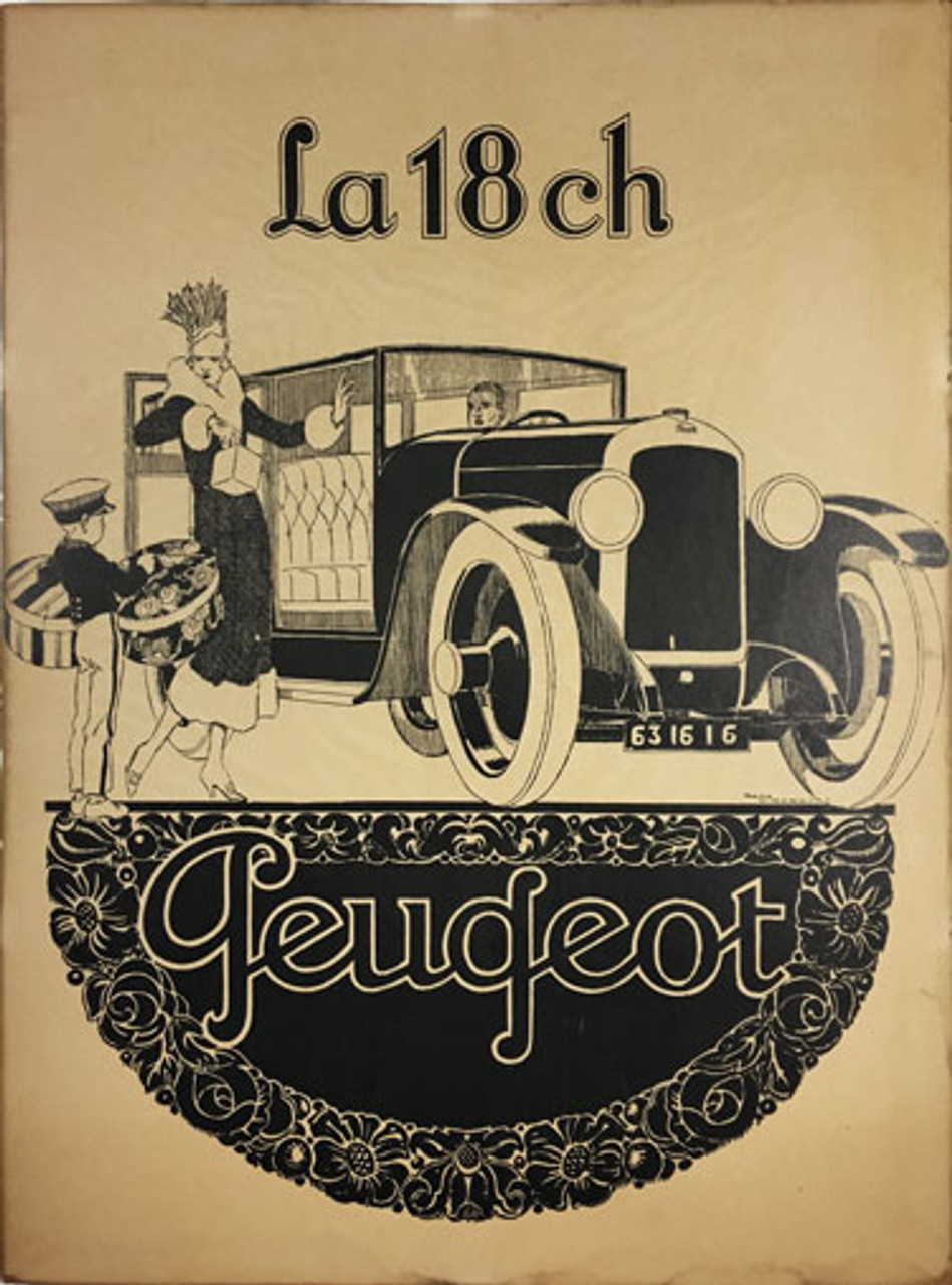 Peugeot La 18 ch original vintage automotive poster by Rene Vincent from 1926 France.