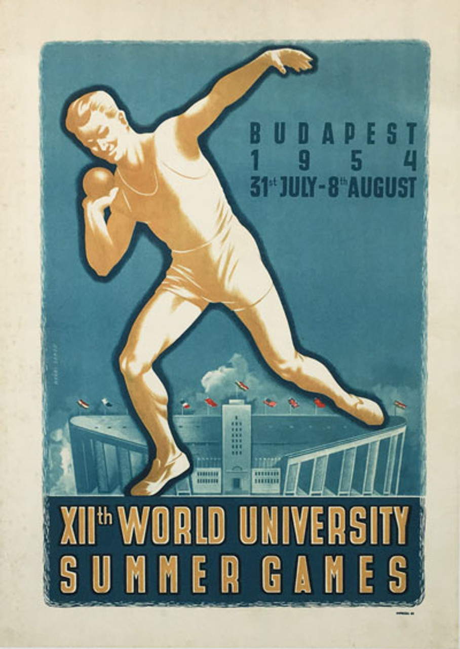World University Summer Games Budapest original vintage poster from 1954 by Nyari Janos.