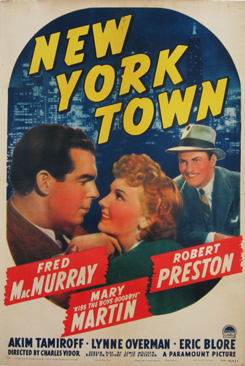 New York Town original vintage poster from 1941. American movie advertisement with Fred Mac Murray, Mary Martin, Robert Preston.