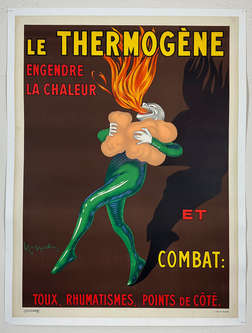 Le Thermogene Poster by Leonetto Cappiello Original 1930 Vintage French Medicinal Product Company Stone Lithograph Advertisement Linen Backed.