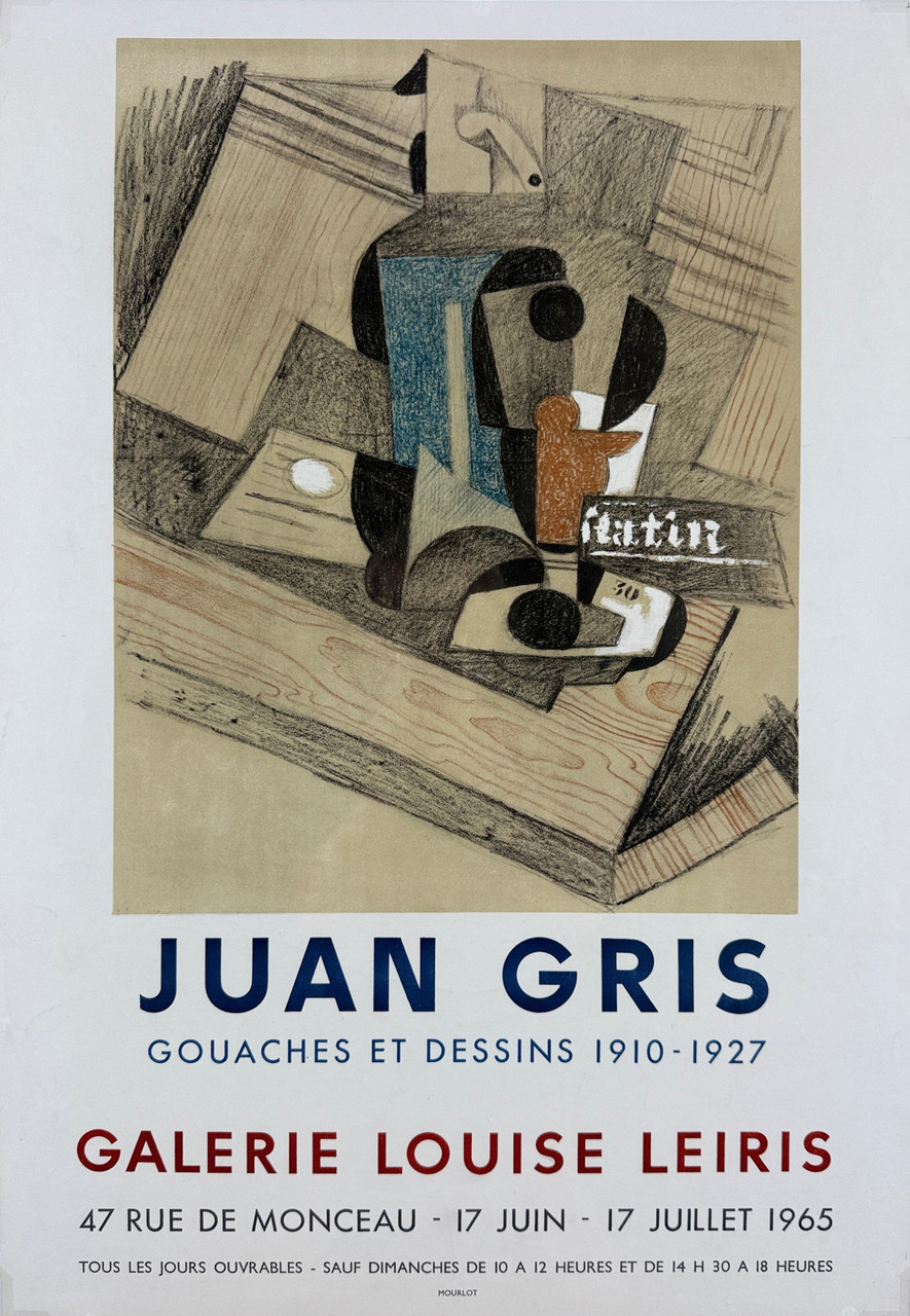 Juan Gris Galerie Louise Leiris original vintage poster from 1965 by Mourlot. French gallery exhibition advertisement.