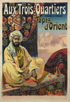 Aux Trois Quartiers Tapis d'Orient by Rene Pean Original 1899 Vintage French Department Store Advertisement Stone Lithograph Poster Linen Backed. 