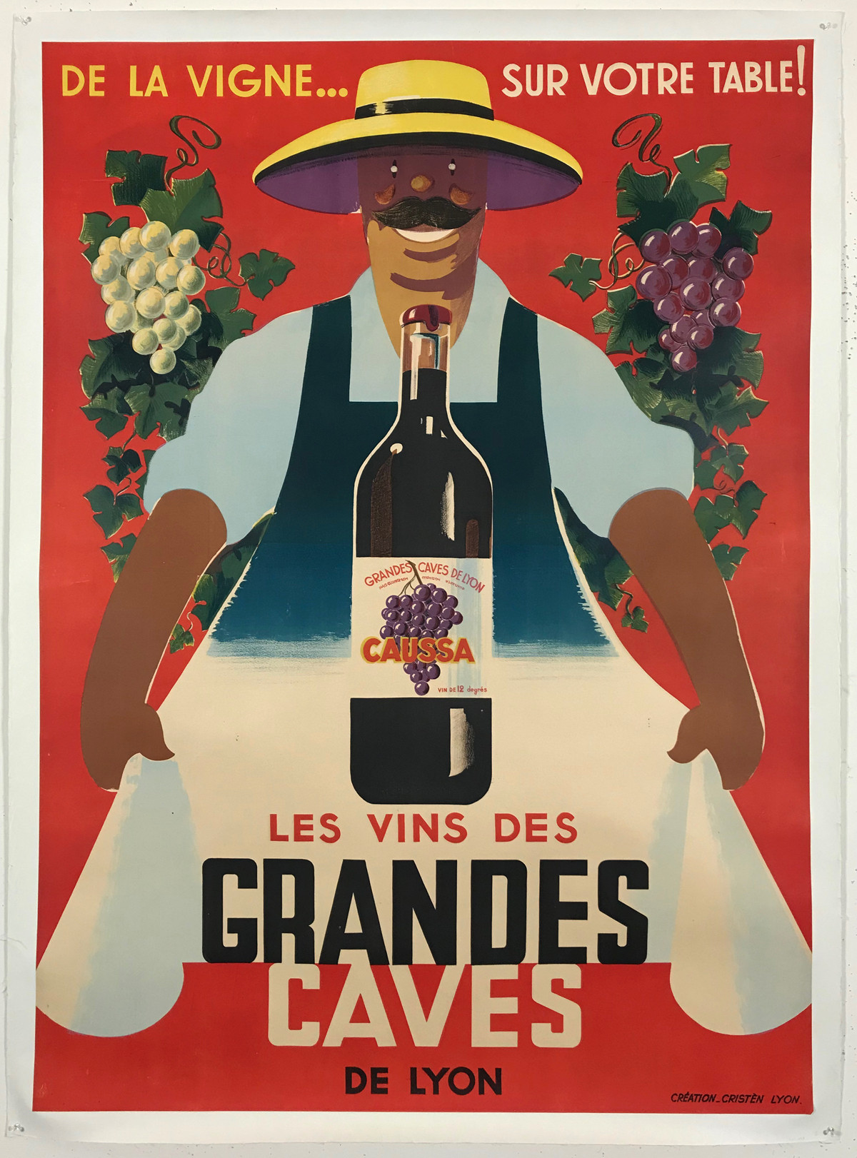 Grandes Caves Vines Original 1949 Vintage French Table Wine