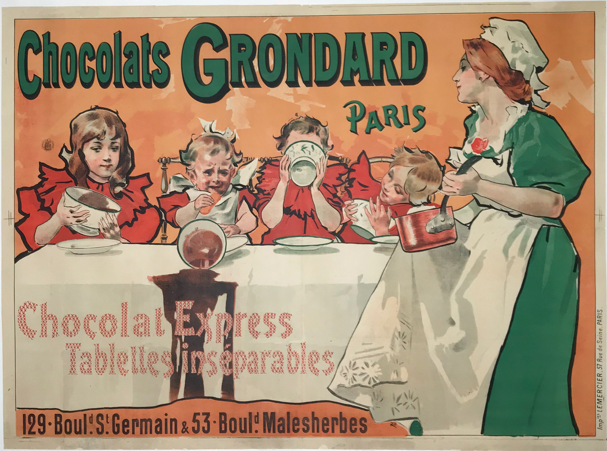 Chocolats Grondard Paris original 1900 vintage poster. French food ...