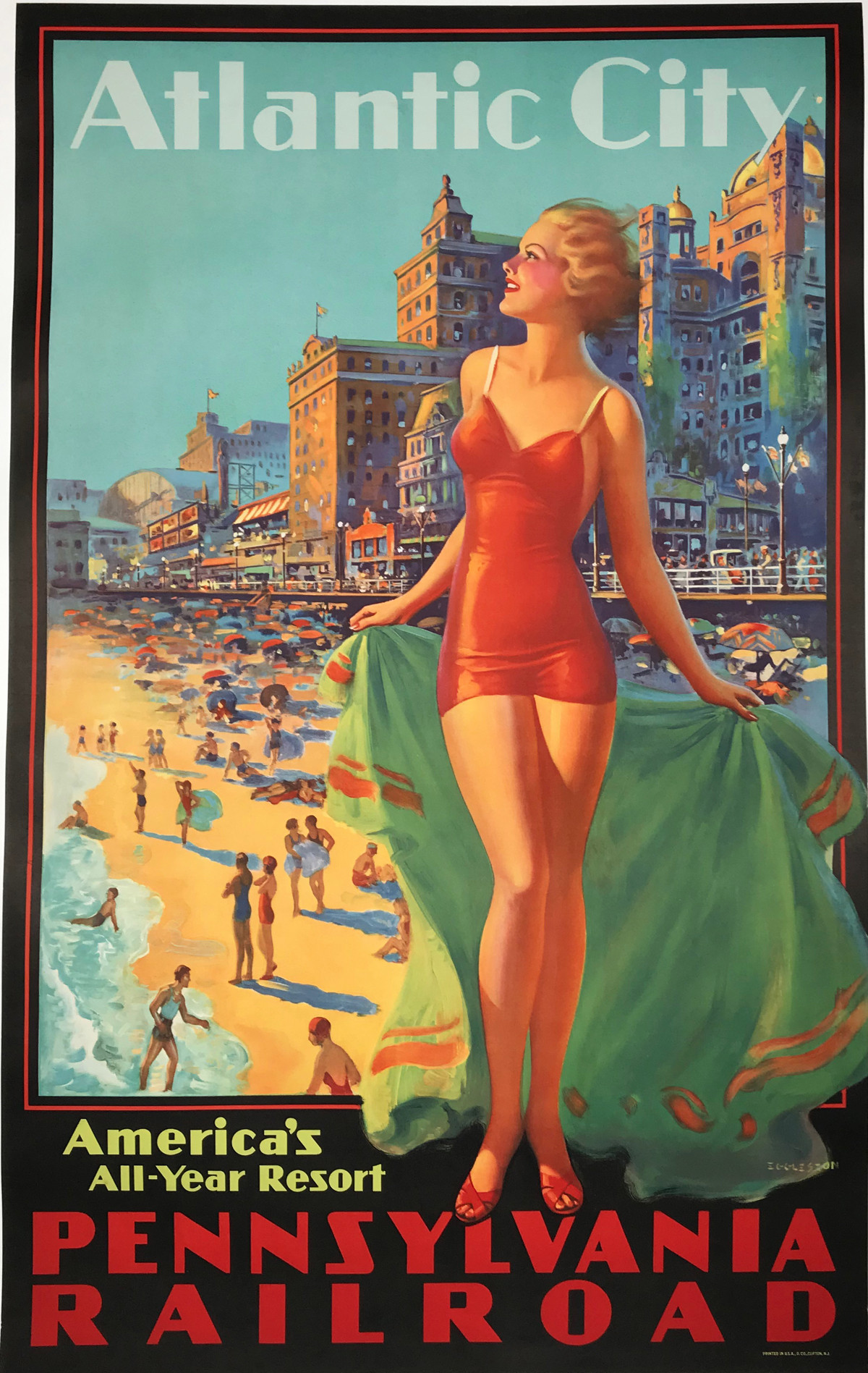 Atlantic City Pennsylvania Railroad Original 1935 Train Poster by