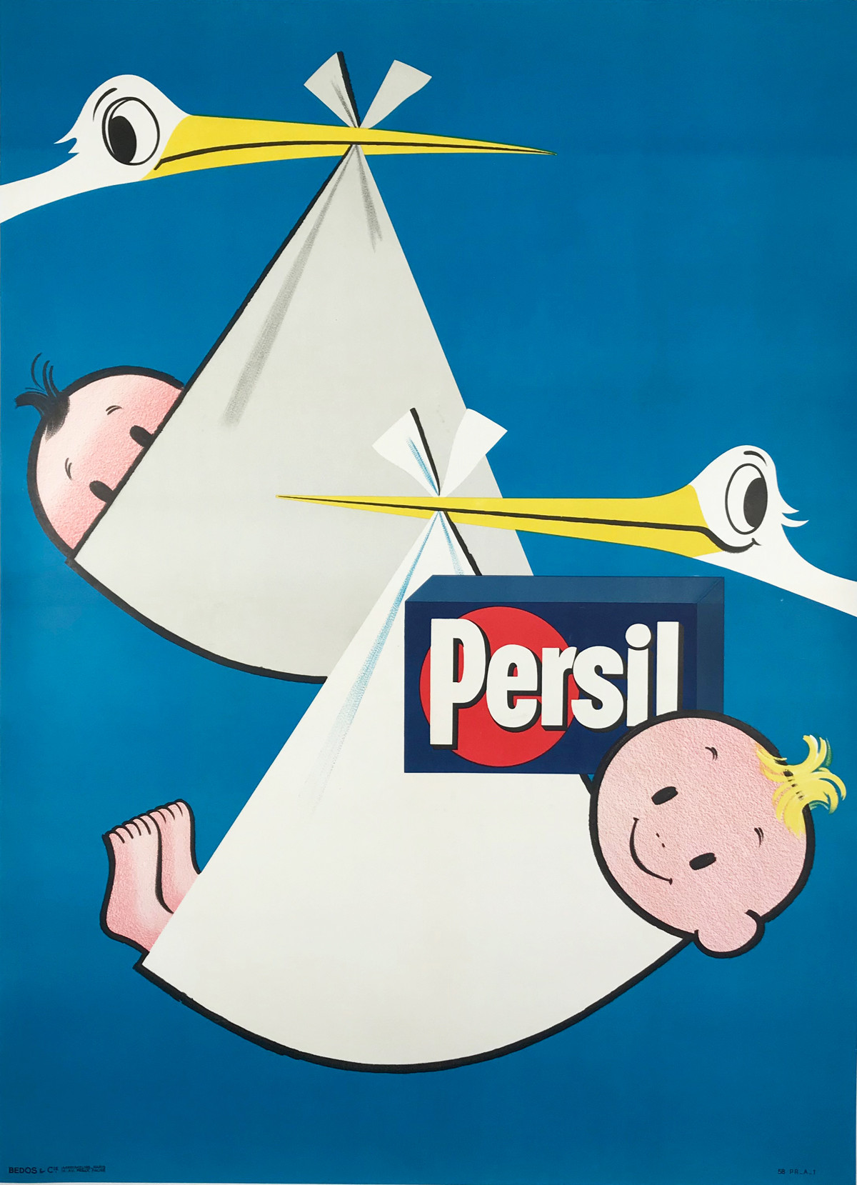 Persil Laundry Detergent Original 1952 French Vintage Poster Linen Backed. Advertising laundry