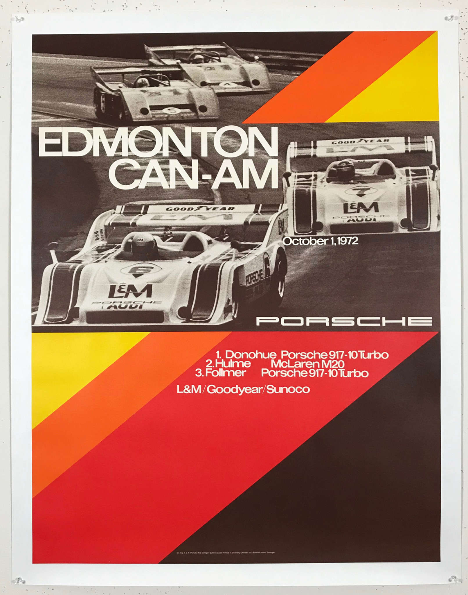 Edmonton Can 1972 Vintage German Strenger Printing Car Racing Promotional Advertisement Poster Linen