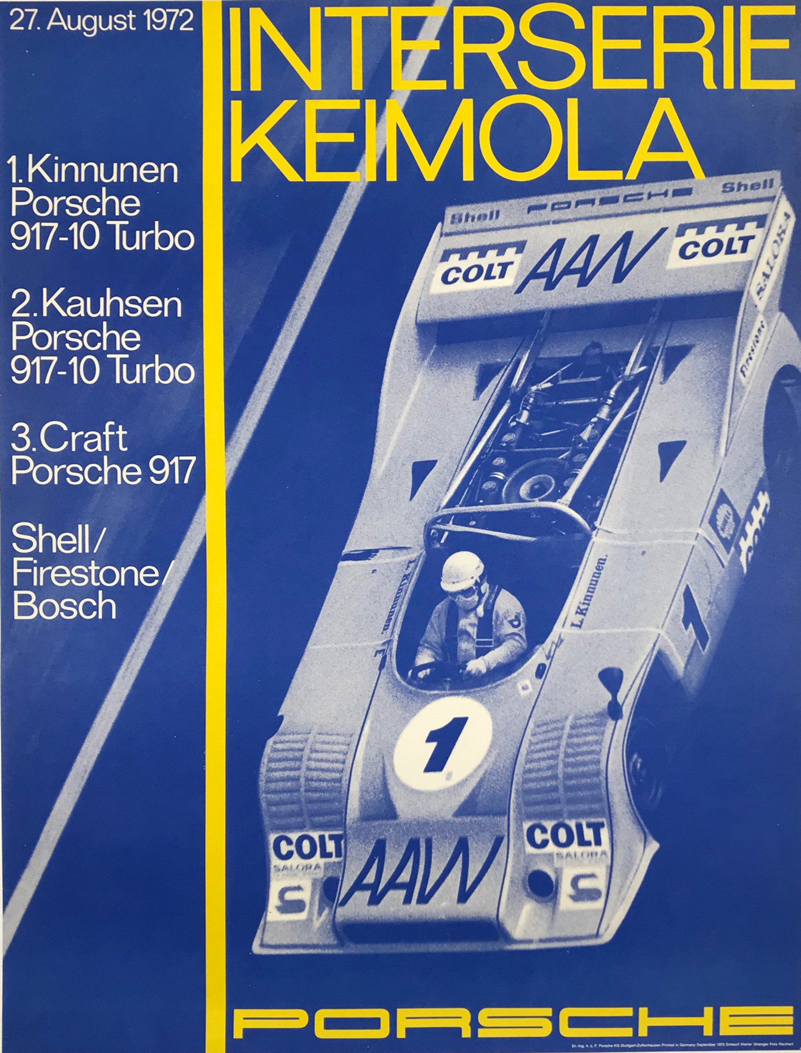 Porsche Keimola Reichert Original 1972 Vintage Strenger Printing Car Racing Promotional Advertisement Poster