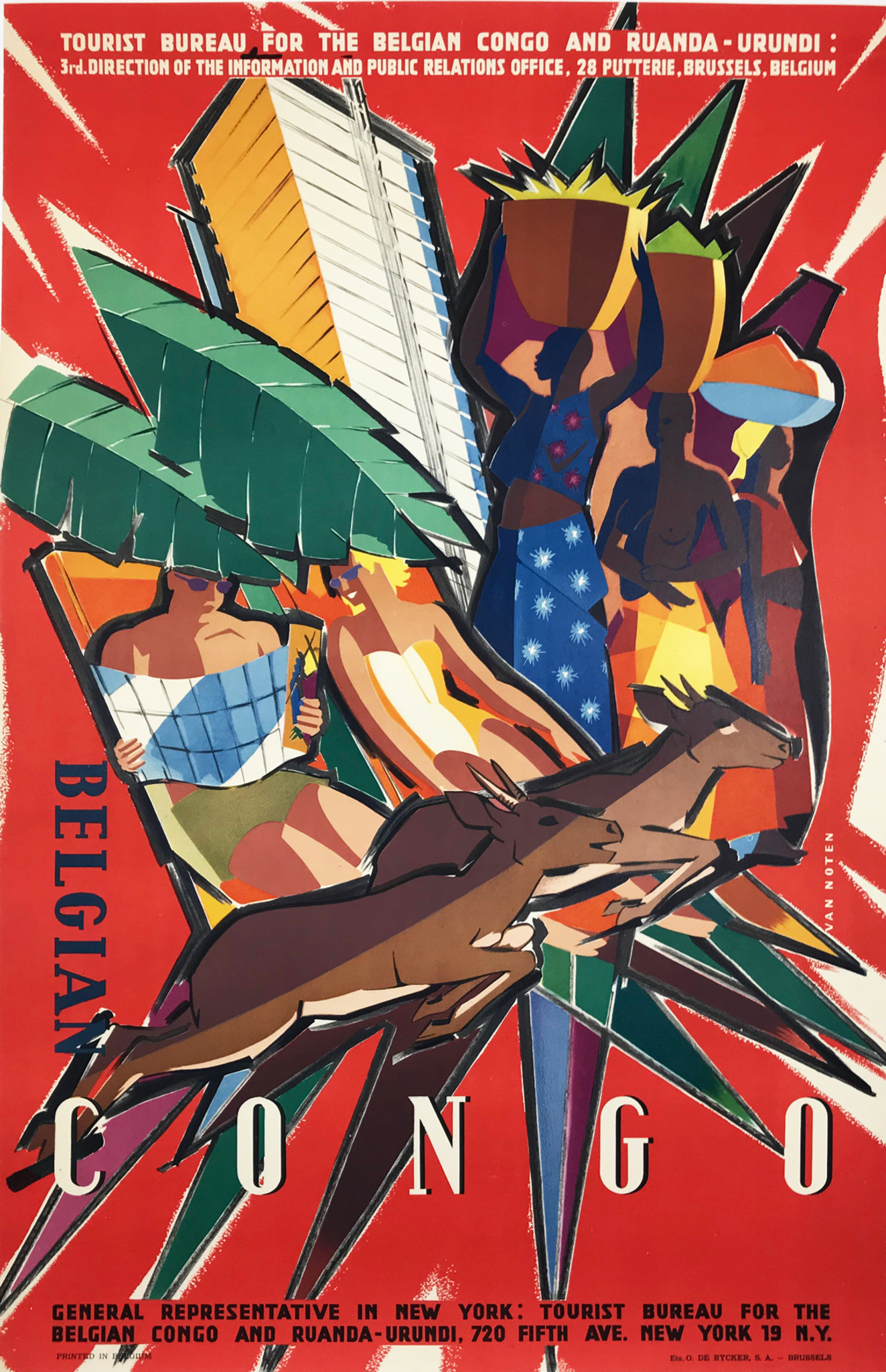 humor Langwerpig Temmen Belgian Congo by Van Noten Original 1950 Colonial Africa Travel  Advertisement Lithograph Poster Linen Backed.
