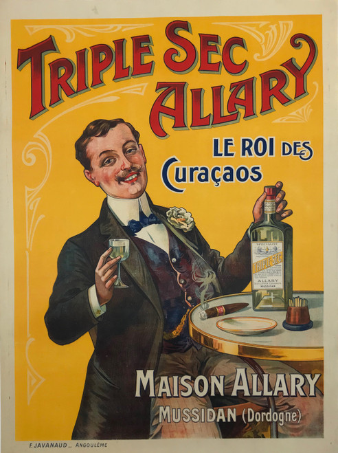 Triple Sec Allary Le Roi Des Curacaos Poster Original 1900 Vintage French Liquer Stone Lithograpgh Advertisement Linen Backed.