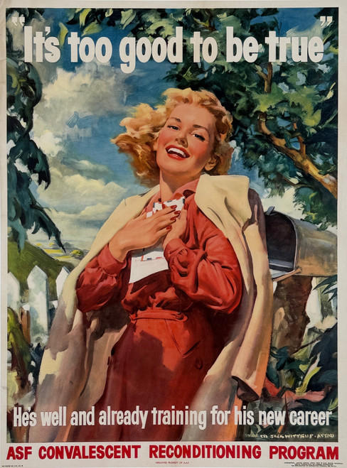Reconditioning Training Programs for ASF Convalescent Hospitals Poster by J. Wittrup Original 1944 Vintage American Recruiting Advertisement Linen Backed.
