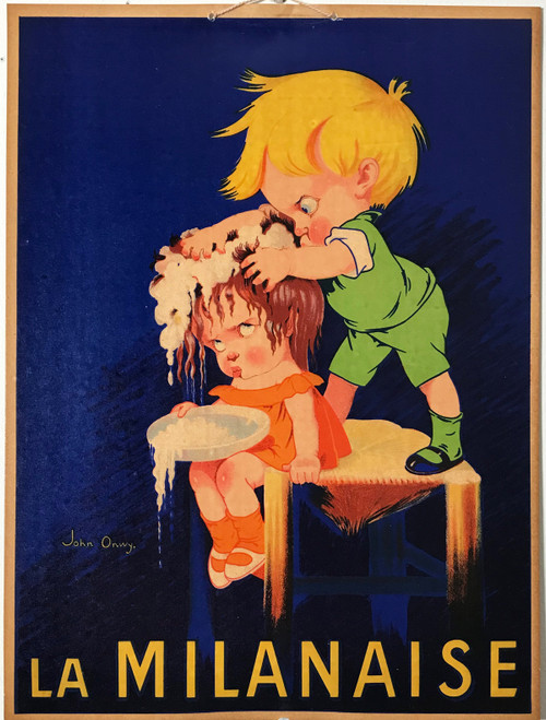 La Milanaise Poster By John Onwy Original 1930 Vintage French Shampoo Stone Lithograph Advertisement On Store Display Cardboard.