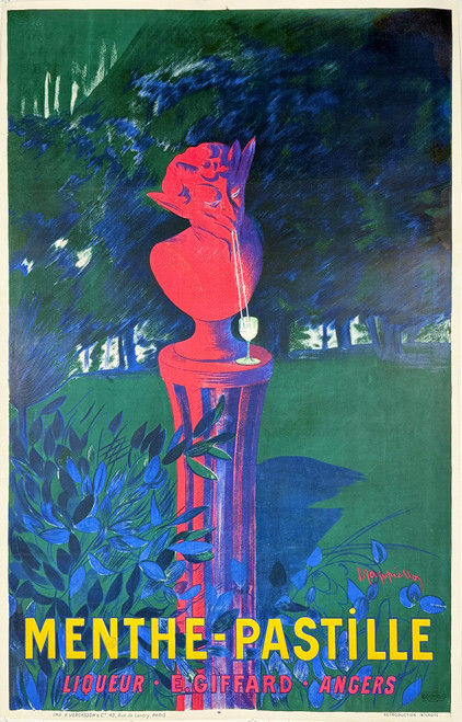 Menthe Pastille Poster By Cappiello Original 1906 Vintage France Liqueur Company Stone Lithograph Advertisement Linen Backed.