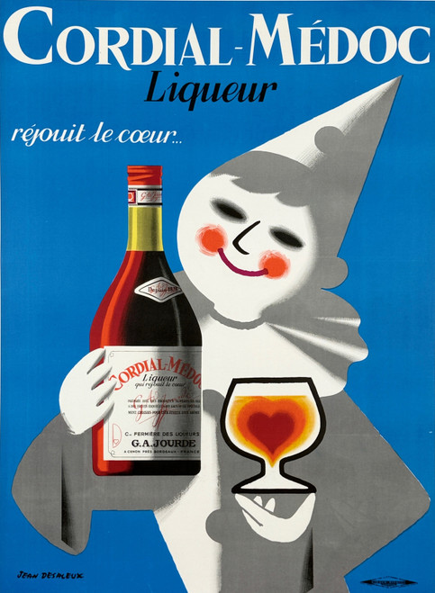 Cordial Medoc Liqueur Poster by Jean Desaleux Original 1955 Vintage French Lithograph Apertif Company Advertisement Linen Backed.