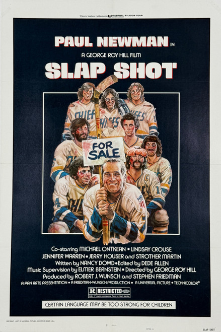 Slap Shot Style A Movie Poster Original 1977 Vintage American Lithograph Theatrical Use Cinema House 1 Sheet Advertisement Linen Backed.
