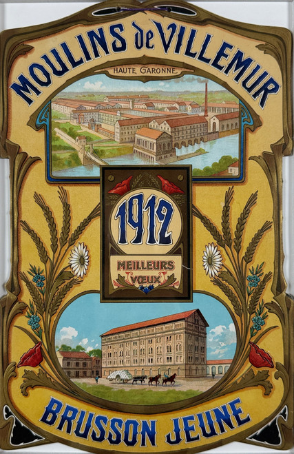 Moulins de Villemur Poster Original 1912 Vintage French Store Display Milling Store Lithograph Advertisement on Carton.